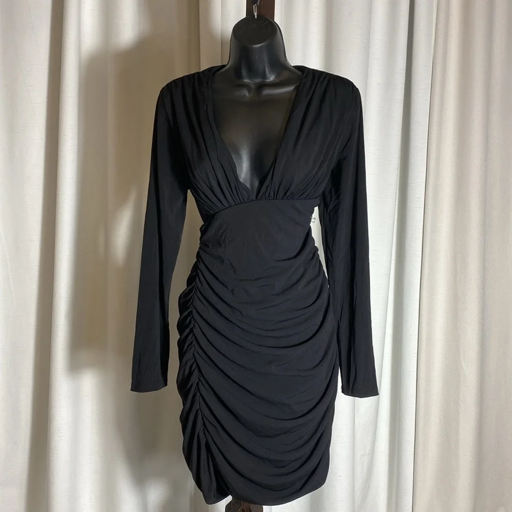 NWT ZARA BALCK DRAPED MINI DRESS/ZARA MINI LONG SLEEVE PARTY DRESS Size L